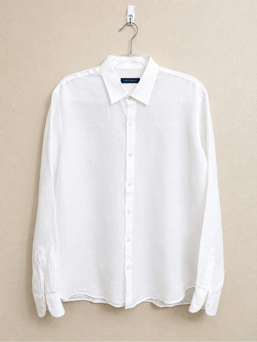 Patrick Assaraf 100% Linen Button Front Shirt White Size L